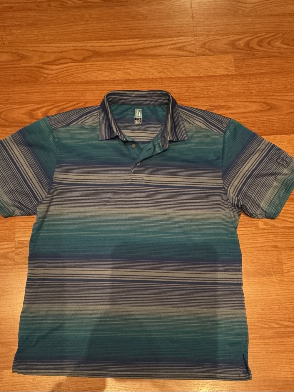 PGA Tour Teal and Navy Striped Polo